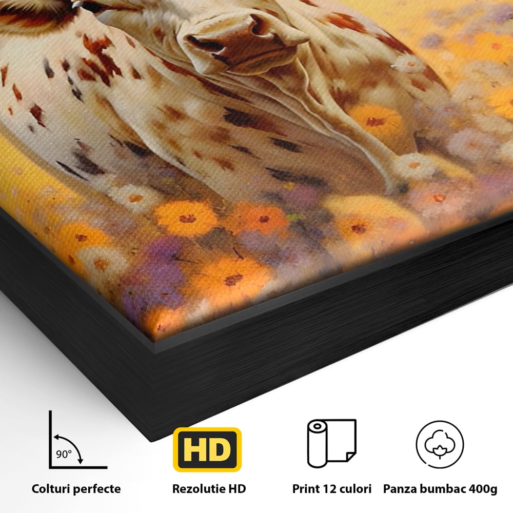 Tablou Canvas Premium LuxCanva® A1579, Bivol ,  Dormitor, Pajiste, Animal, Campie, Decorativ, Living, Culori Vibrante