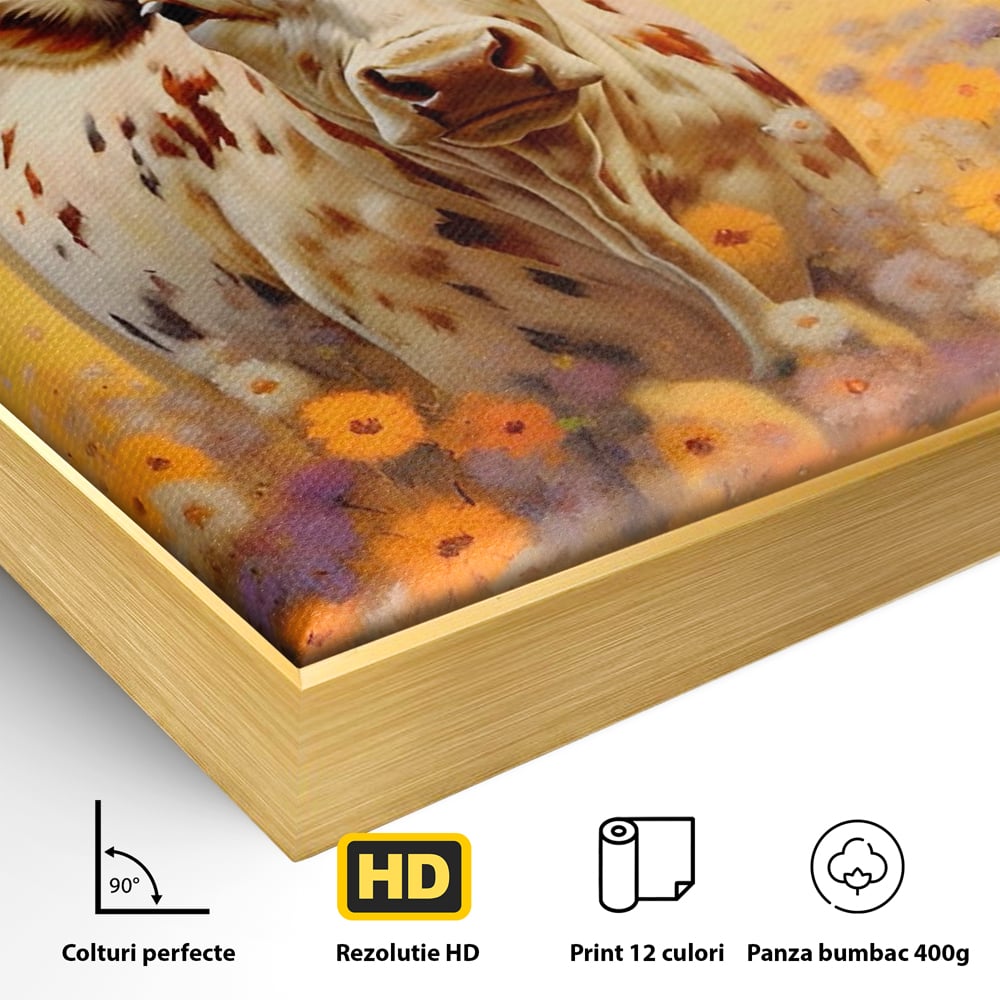 Tablou Canvas Premium LuxCanva® A1579, Bivol ,  Dormitor, Pajiste, Animal, Campie, Decorativ, Living, Culori Vibrante