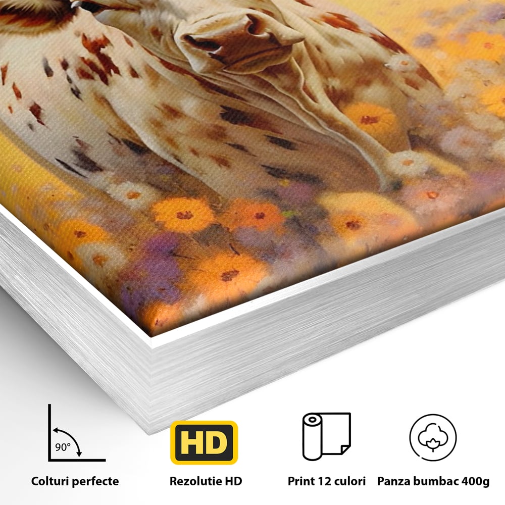 Tablou Canvas Premium LuxCanva® A1579, Bivol ,  Dormitor, Pajiste, Animal, Campie, Decorativ, Living, Culori Vibrante