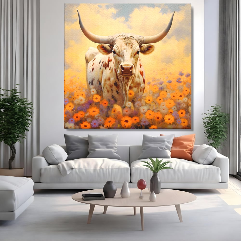 Tablou Canvas Premium LuxCanva® A1579, Bivol ,  Dormitor, Pajiste, Animal, Campie, Decorativ, Living, Culori Vibrante
