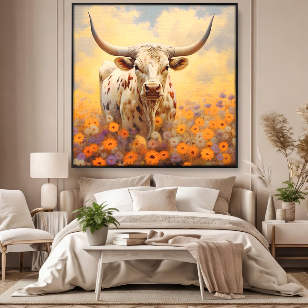 Tablou Canvas Premium LuxCanva® A1579, Bivol ,  Dormitor, Pajiste, Animal, Campie, Decorativ, Living, Culori Vibrante