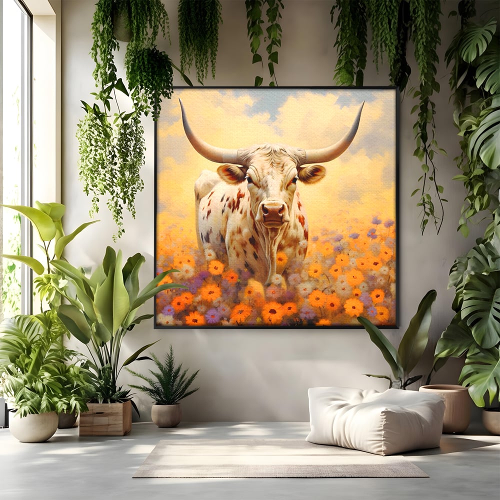 Tablou Canvas Premium LuxCanva® A1579, Bivol ,  Dormitor, Pajiste, Animal, Campie, Decorativ, Living, Culori Vibrante
