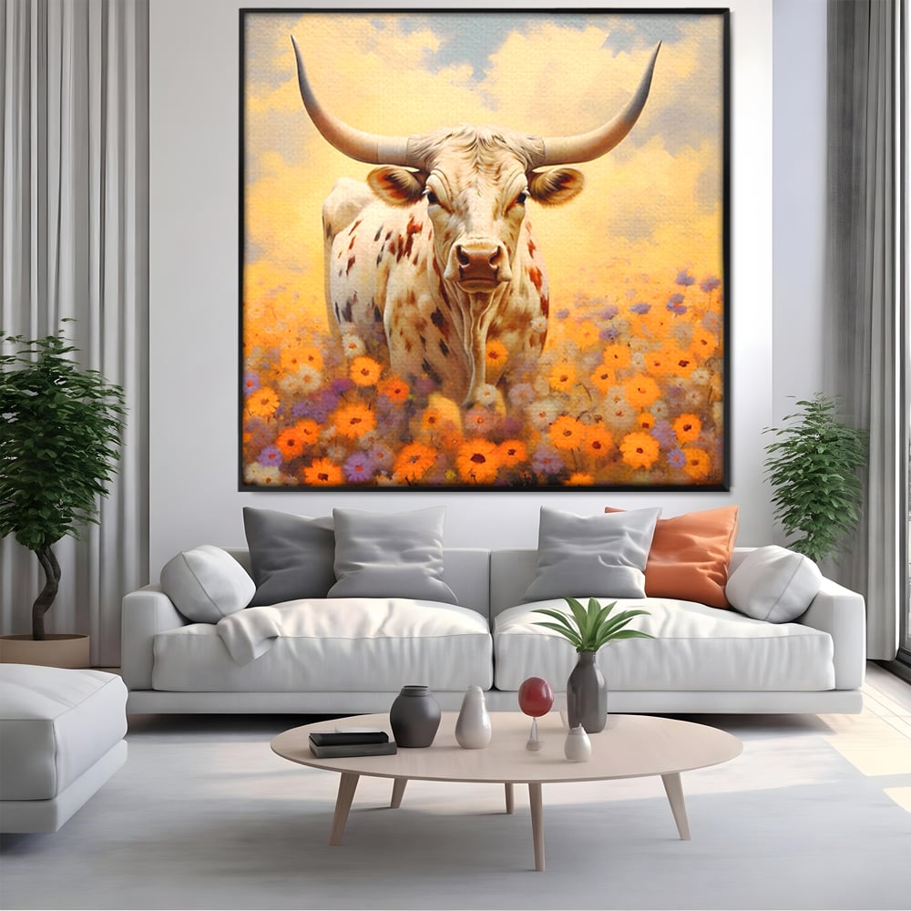 Tablou Canvas Premium LuxCanva® A1579, Bivol ,  Dormitor, Pajiste, Animal, Campie, Decorativ, Living, Culori Vibrante