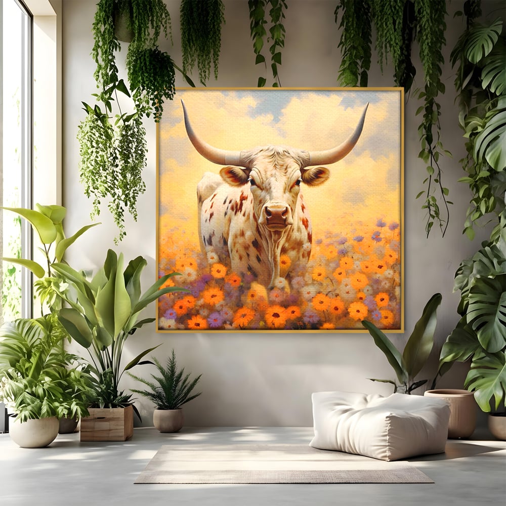 Tablou Canvas Premium LuxCanva® A1579, Bivol ,  Dormitor, Pajiste, Animal, Campie, Decorativ, Living, Culori Vibrante