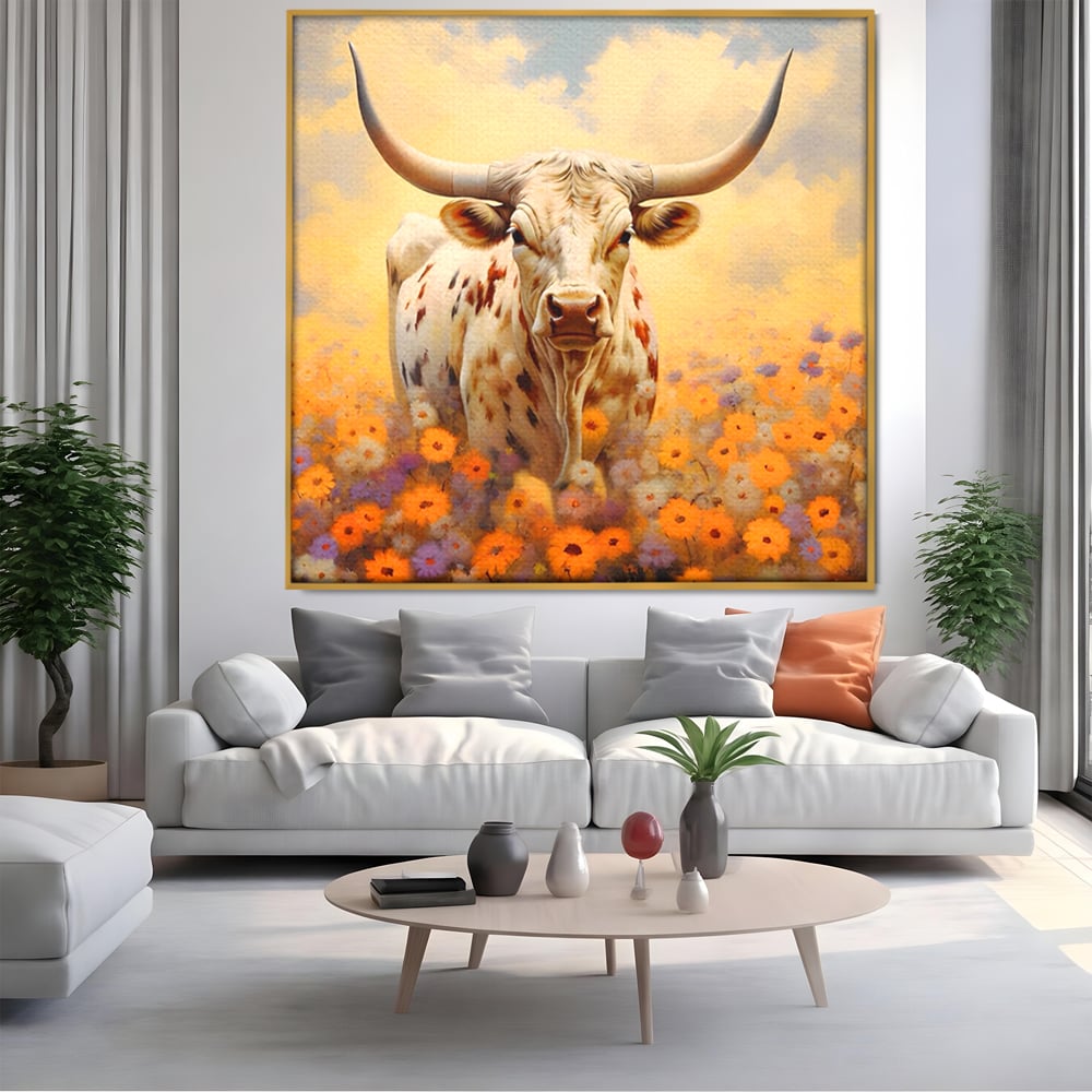 Tablou Canvas Premium LuxCanva® A1579, Bivol ,  Dormitor, Pajiste, Animal, Campie, Decorativ, Living, Culori Vibrante