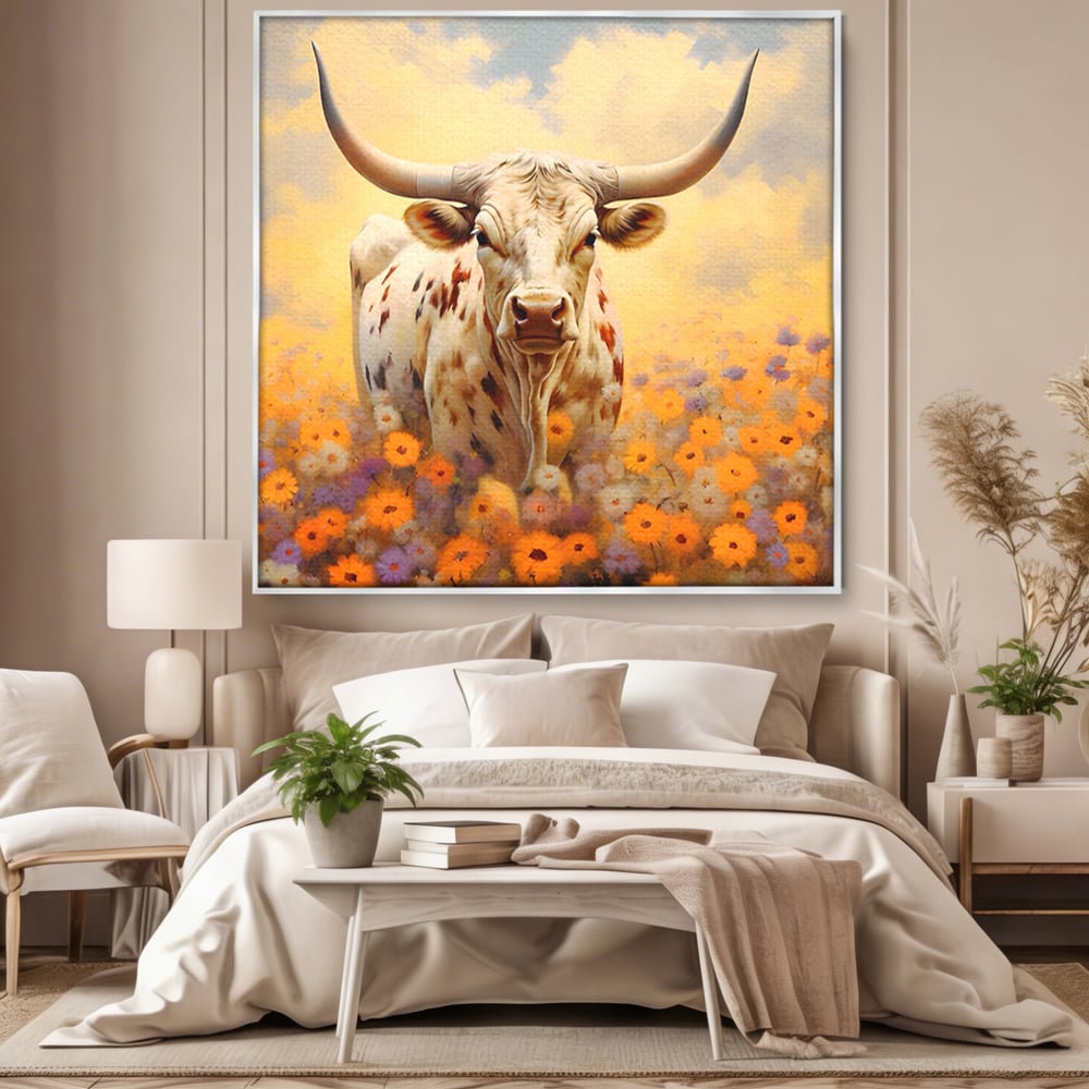 Tablou Canvas Premium LuxCanva® A1579, Bivol ,  Dormitor, Pajiste, Animal, Campie, Decorativ, Living, Culori Vibrante