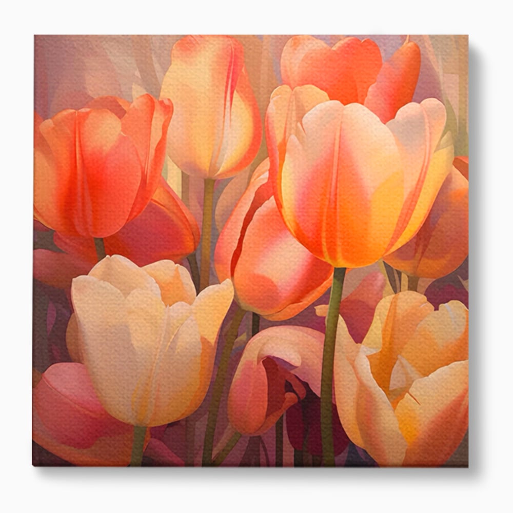 Leinwandbilder LuxCanva Premium Leinwandbilder® A1581, Blumenstrauß mit Tulpen, Schlafzimmer, Blumen, Frühling, Dekorativ, Wohnzimmer, Lebendige Farben