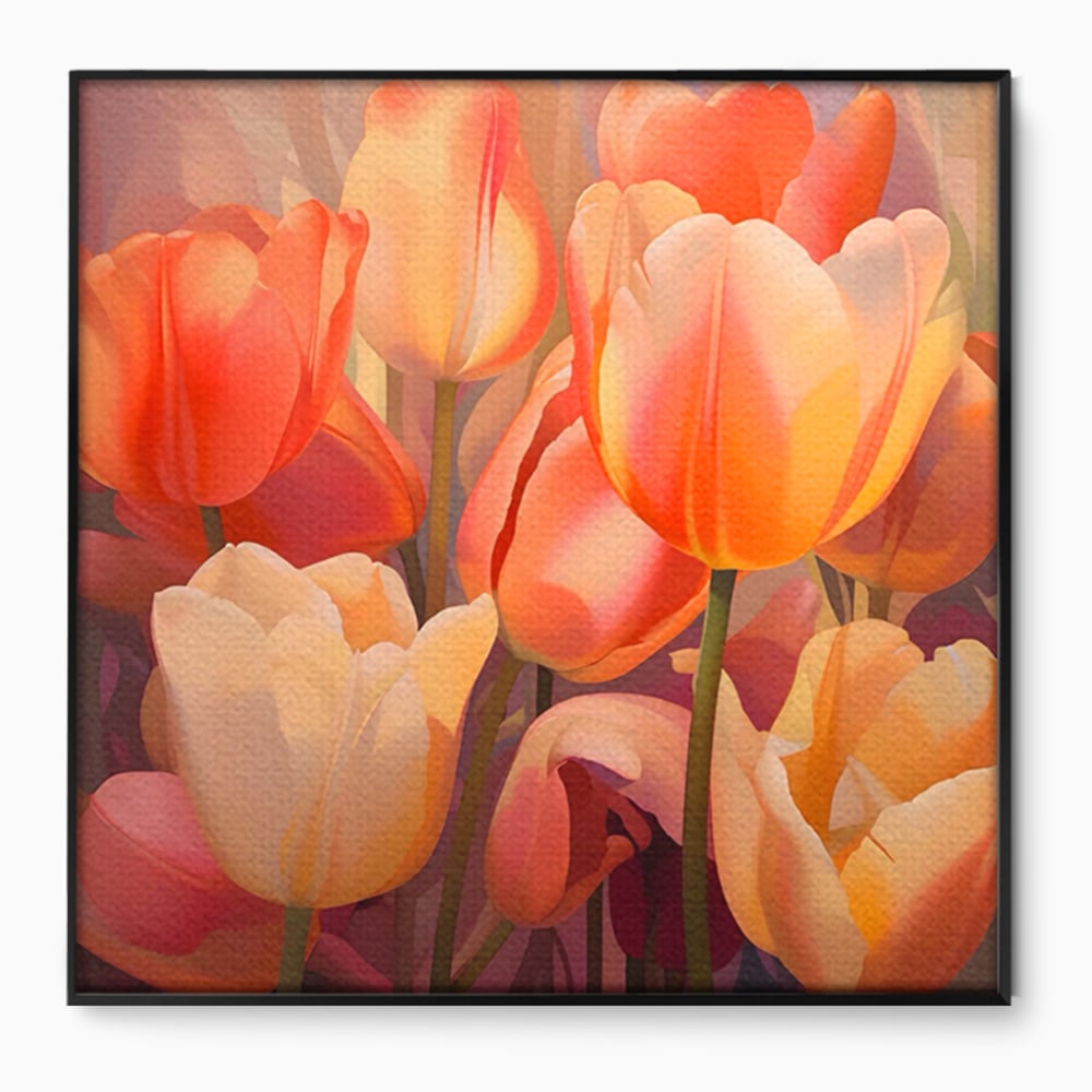 Leinwandbilder LuxCanva Premium Leinwandbilder® A1581, Blumenstrauß mit Tulpen, Schlafzimmer, Blumen, Frühling, Dekorativ, Wohnzimmer, Lebendige Farben