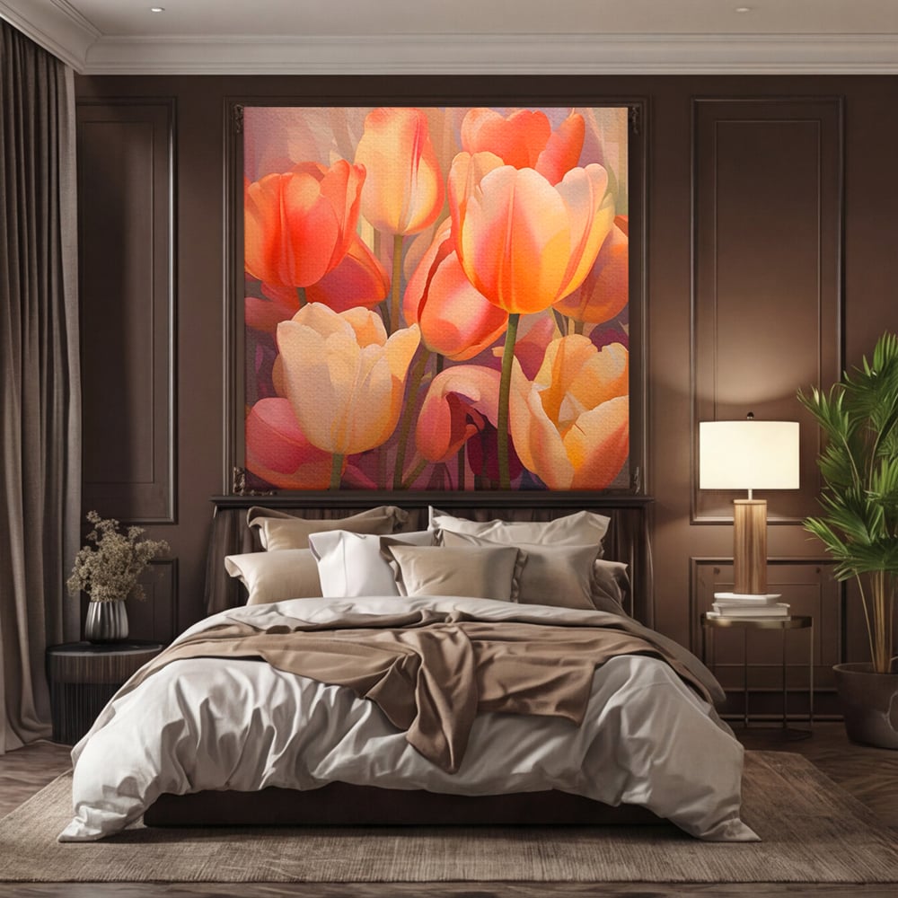Leinwandbilder LuxCanva Premium Leinwandbilder® A1581, Blumenstrauß mit Tulpen, Schlafzimmer, Blumen, Frühling, Dekorativ, Wohnzimmer, Lebendige Farben