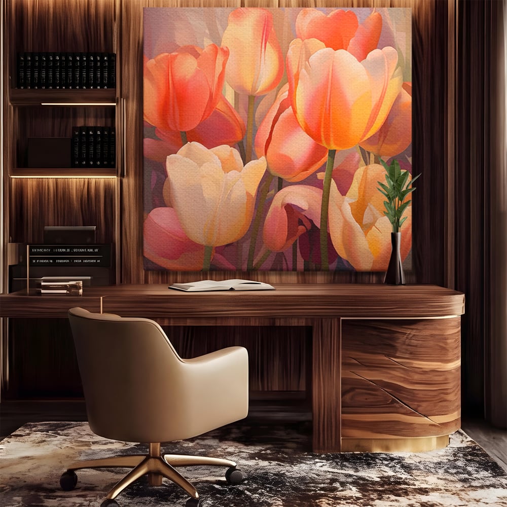 Leinwandbilder LuxCanva Premium Leinwandbilder® A1581, Blumenstrauß mit Tulpen, Schlafzimmer, Blumen, Frühling, Dekorativ, Wohnzimmer, Lebendige Farben