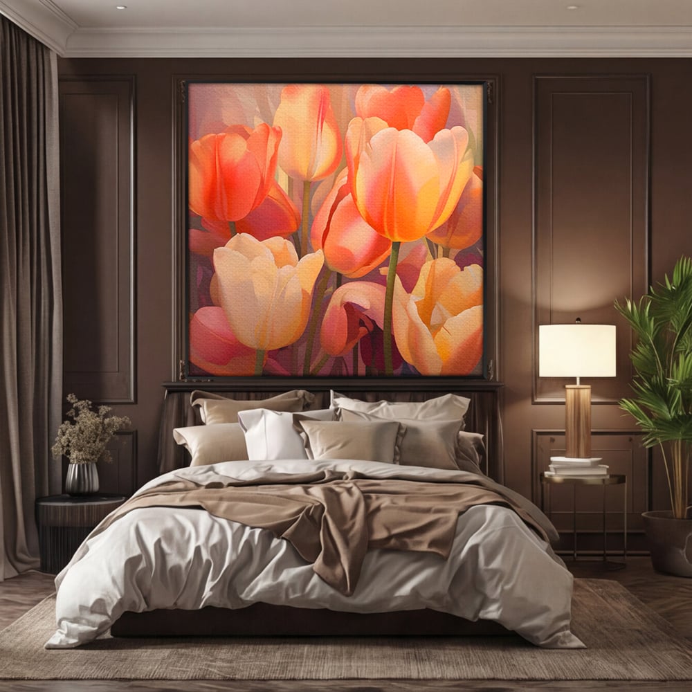 Leinwandbilder LuxCanva Premium Leinwandbilder® A1581, Blumenstrauß mit Tulpen, Schlafzimmer, Blumen, Frühling, Dekorativ, Wohnzimmer, Lebendige Farben
