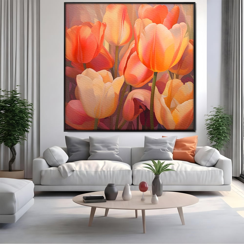 Leinwandbilder LuxCanva Premium Leinwandbilder® A1581, Blumenstrauß mit Tulpen, Schlafzimmer, Blumen, Frühling, Dekorativ, Wohnzimmer, Lebendige Farben