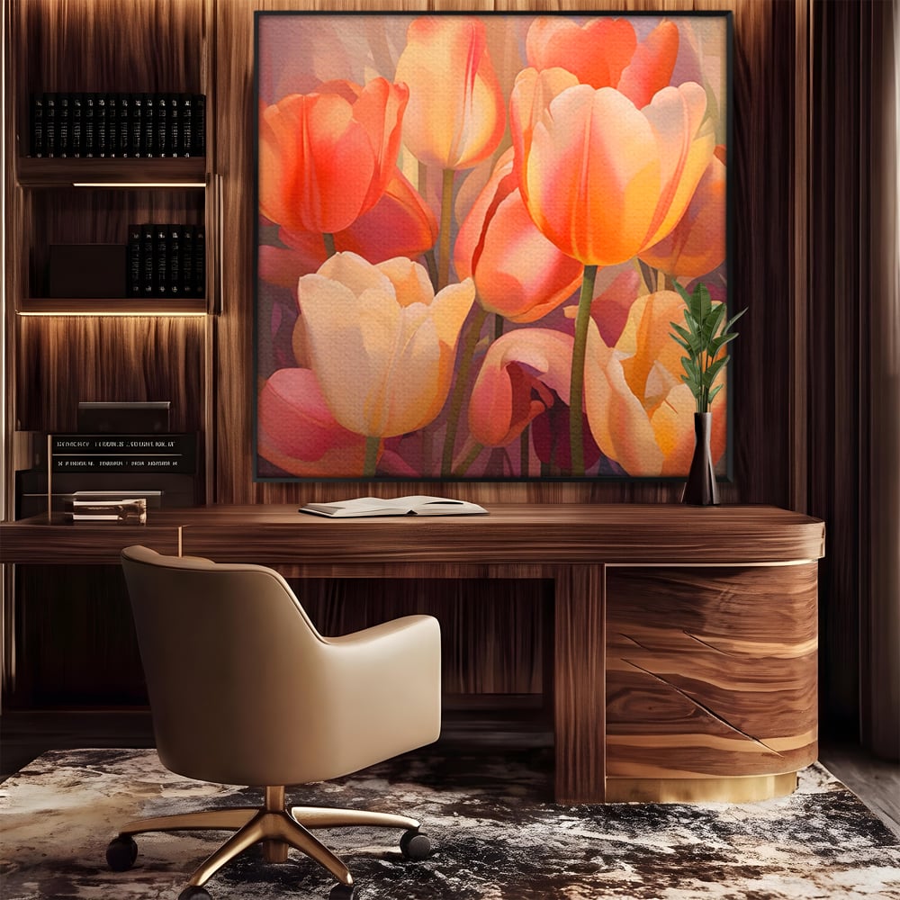 Leinwandbilder LuxCanva Premium Leinwandbilder® A1581, Blumenstrauß mit Tulpen, Schlafzimmer, Blumen, Frühling, Dekorativ, Wohnzimmer, Lebendige Farben