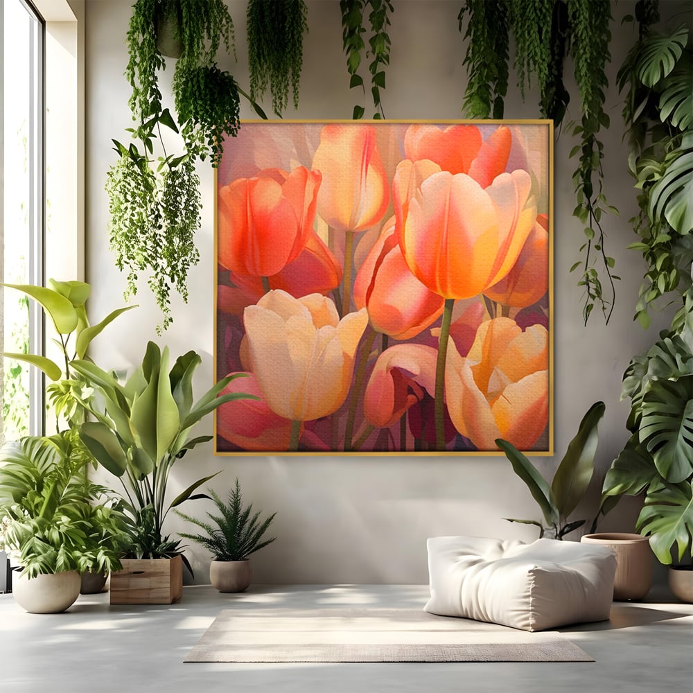 Leinwandbilder LuxCanva Premium Leinwandbilder® A1581, Blumenstrauß mit Tulpen, Schlafzimmer, Blumen, Frühling, Dekorativ, Wohnzimmer, Lebendige Farben