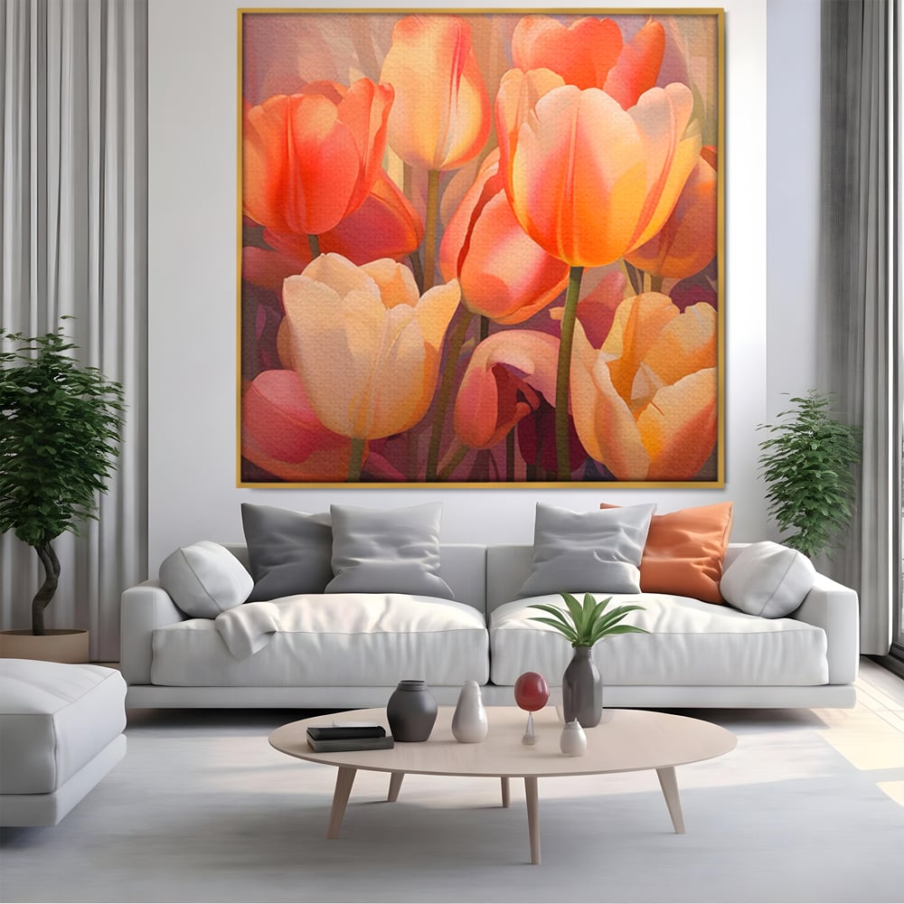 Leinwandbilder LuxCanva Premium Leinwandbilder® A1581, Blumenstrauß mit Tulpen, Schlafzimmer, Blumen, Frühling, Dekorativ, Wohnzimmer, Lebendige Farben