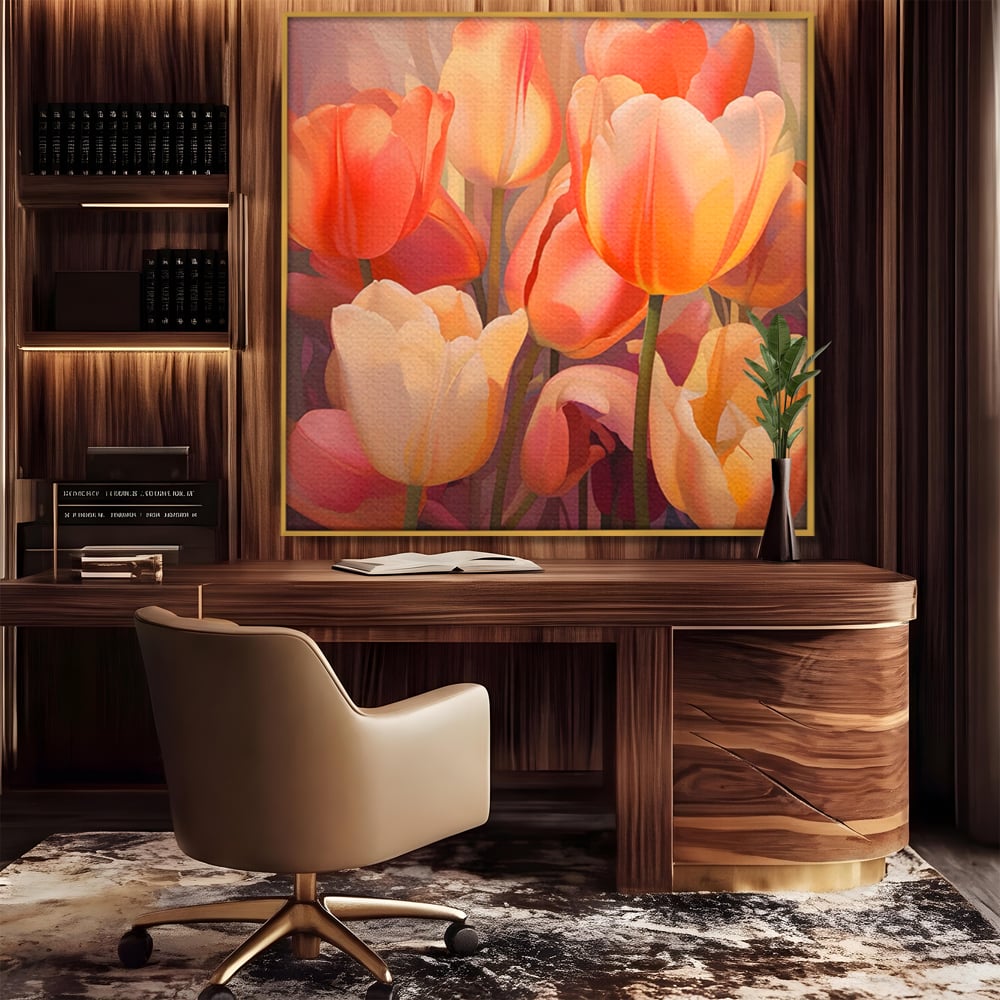 Leinwandbilder LuxCanva Premium Leinwandbilder® A1581, Blumenstrauß mit Tulpen, Schlafzimmer, Blumen, Frühling, Dekorativ, Wohnzimmer, Lebendige Farben