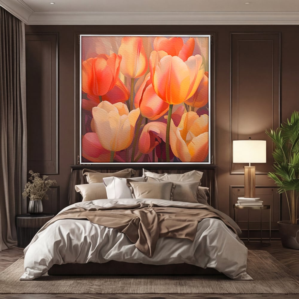 Leinwandbilder LuxCanva Premium Leinwandbilder® A1581, Blumenstrauß mit Tulpen, Schlafzimmer, Blumen, Frühling, Dekorativ, Wohnzimmer, Lebendige Farben