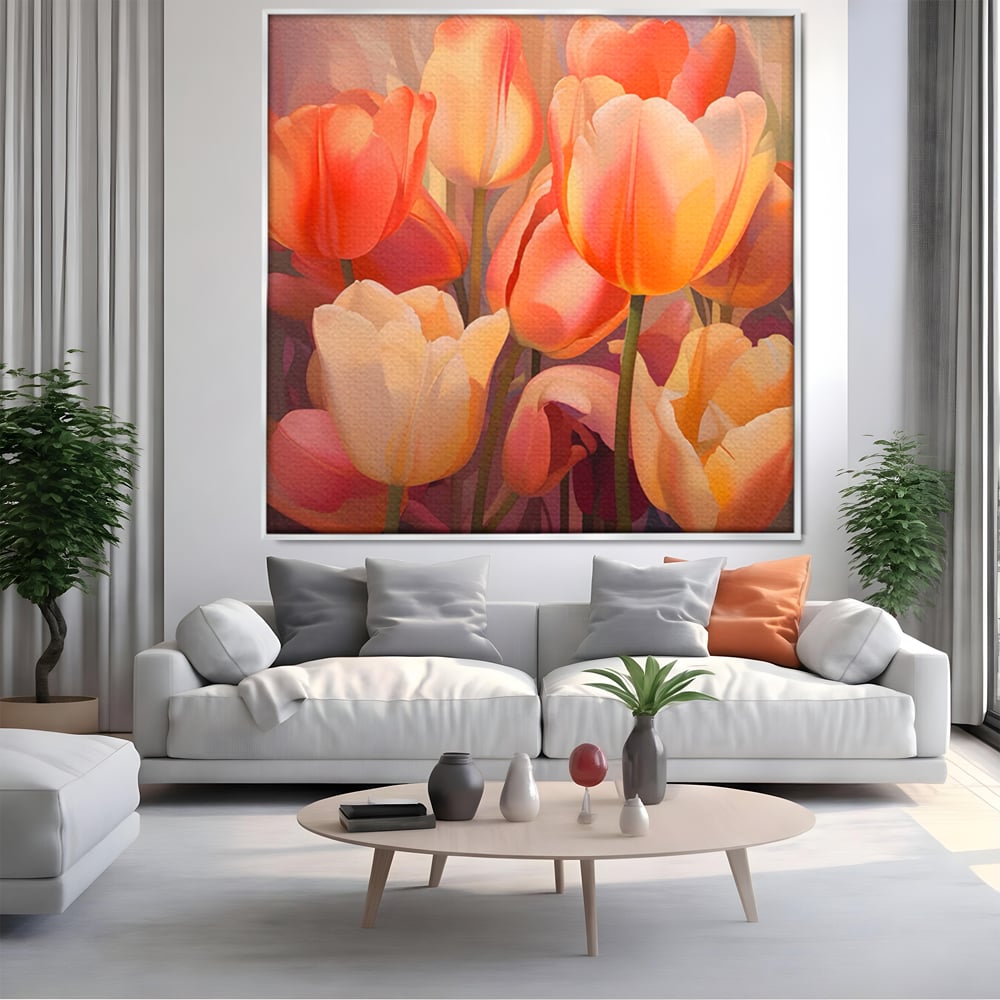Leinwandbilder LuxCanva Premium Leinwandbilder® A1581, Blumenstrauß mit Tulpen, Schlafzimmer, Blumen, Frühling, Dekorativ, Wohnzimmer, Lebendige Farben