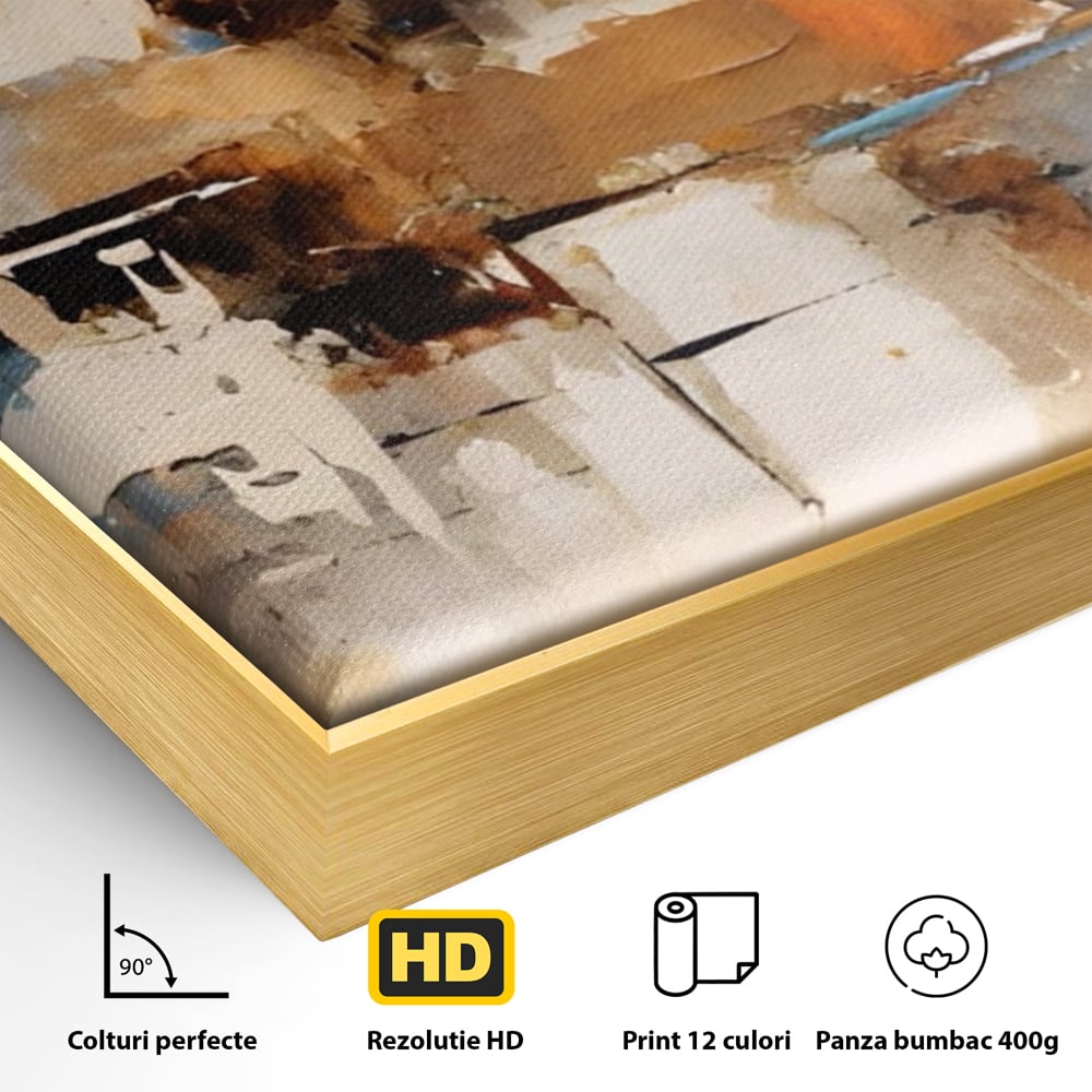 Tablou Canvas Premium LuxCanva® A1585, Splendoare Aurie ,  Room, Decorativ, Abstract, Culori, Pensulat, Living, Culori Vibrante