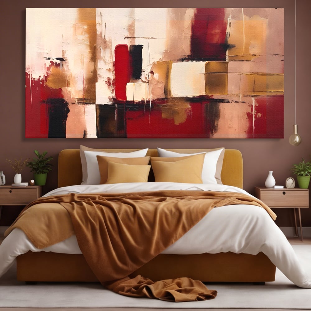 Tablou Canvas Premium LuxCanva® A1587, Red Squares , Room, Orizontal, Patrate, Decorativ, Abstract, Living, Culori Vibrante