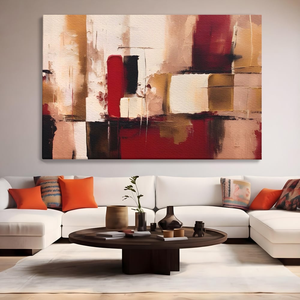 Tablou Canvas Premium LuxCanva® A1587, Red Squares , Room, Orizontal, Patrate, Decorativ, Abstract, Living, Culori Vibrante