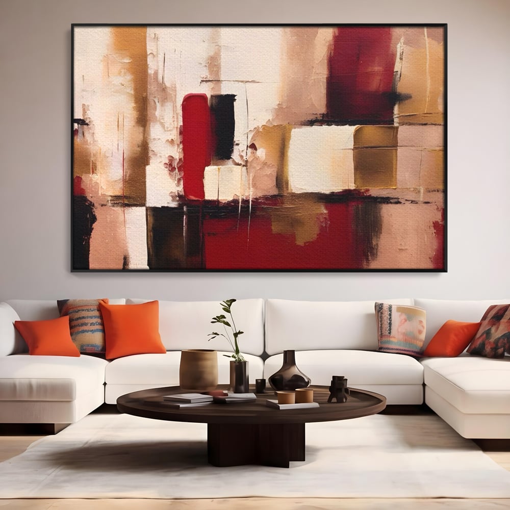 Tablou Canvas Premium LuxCanva® A1587, Red Squares , Room, Orizontal, Patrate, Decorativ, Abstract, Living, Culori Vibrante