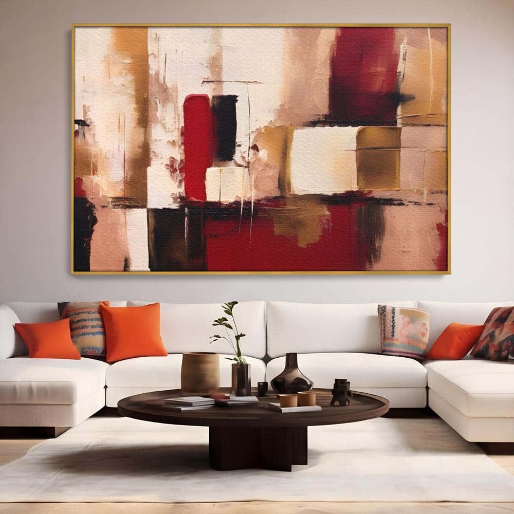 Tablou Canvas Premium LuxCanva® A1587, Red Squares , Room, Orizontal, Patrate, Decorativ, Abstract, Living, Culori Vibrante