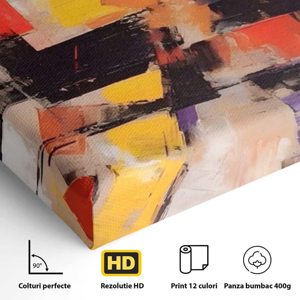 Tablou Canvas Premium LuxCanva® A1593, Contrast Violet , Living, Mov, Galben, Abstract, Decorativ, Dormtior, Culori Vibrante