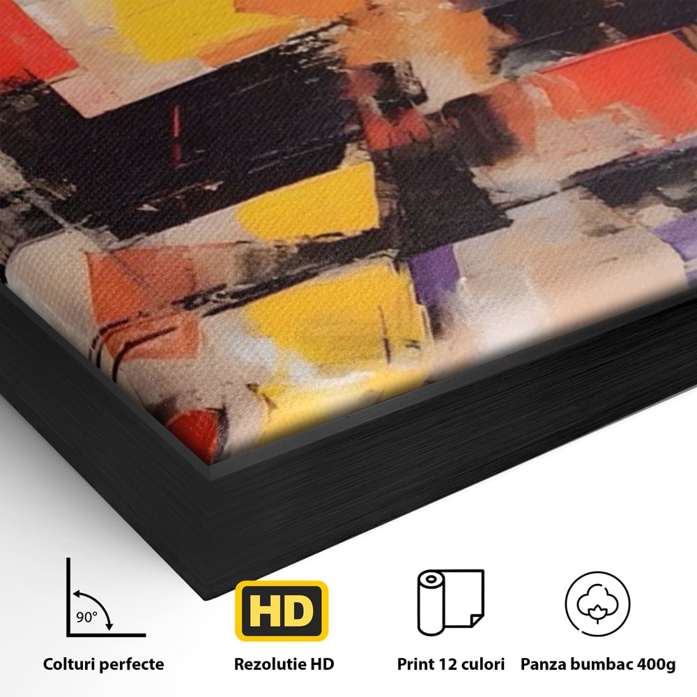 Tablou Canvas Premium LuxCanva® A1593, Contrast Violet , Living, Mov, Galben, Abstract, Decorativ, Dormtior, Culori Vibrante