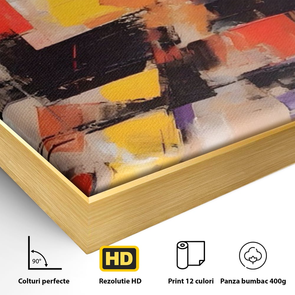 Tablou Canvas Premium LuxCanva® A1593, Contrast Violet , Living, Mov, Galben, Abstract, Decorativ, Dormtior, Culori Vibrante