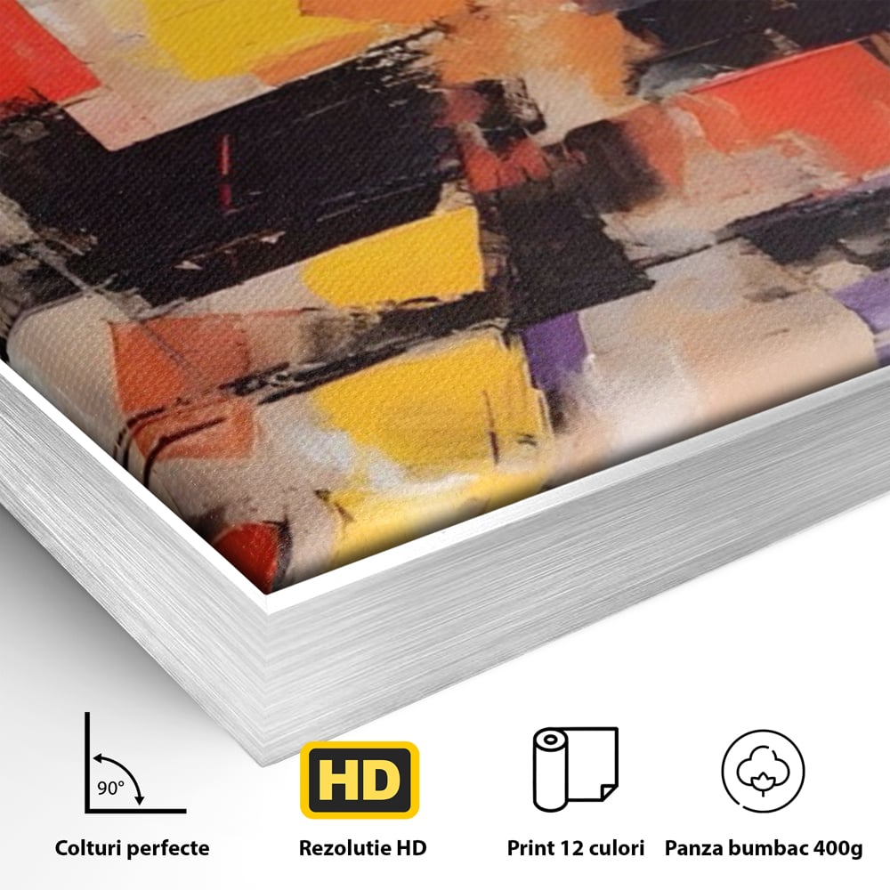 Tablou Canvas Premium LuxCanva® A1593, Contrast Violet , Living, Mov, Galben, Abstract, Decorativ, Dormtior, Culori Vibrante