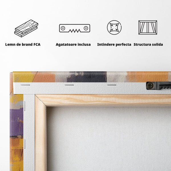 Tablou Canvas Premium LuxCanva® A1593, Contrast Violet , Living, Mov, Galben, Abstract, Decorativ, Dormtior, Culori Vibrante