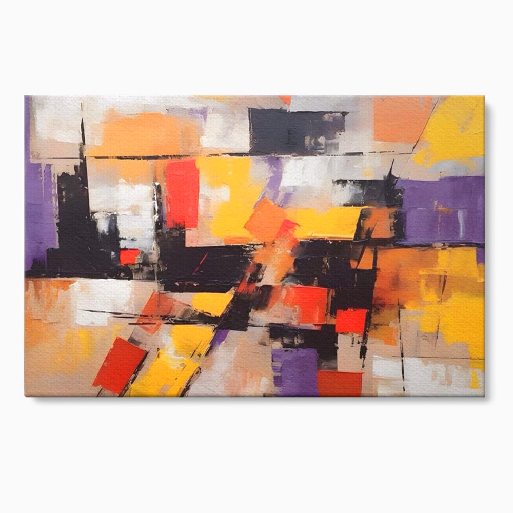 Tablou Canvas Premium LuxCanva® A1593, Contrast Violet , Living, Mov, Galben, Abstract, Decorativ, Dormtior, Culori Vibrante