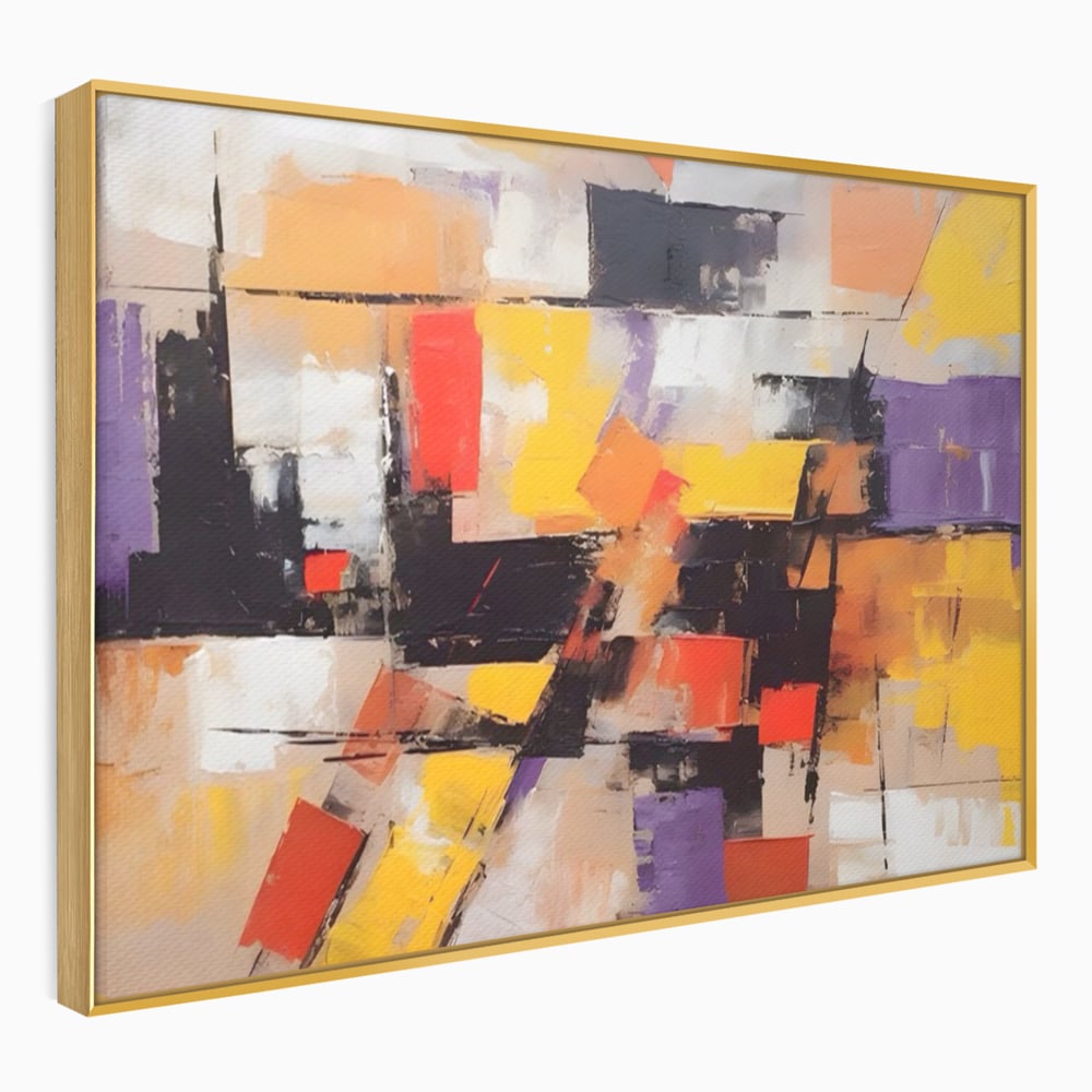 Tablou Canvas Premium LuxCanva® A1593, Contrast Violet , Living, Mov, Galben, Abstract, Decorativ, Dormtior, Culori Vibrante