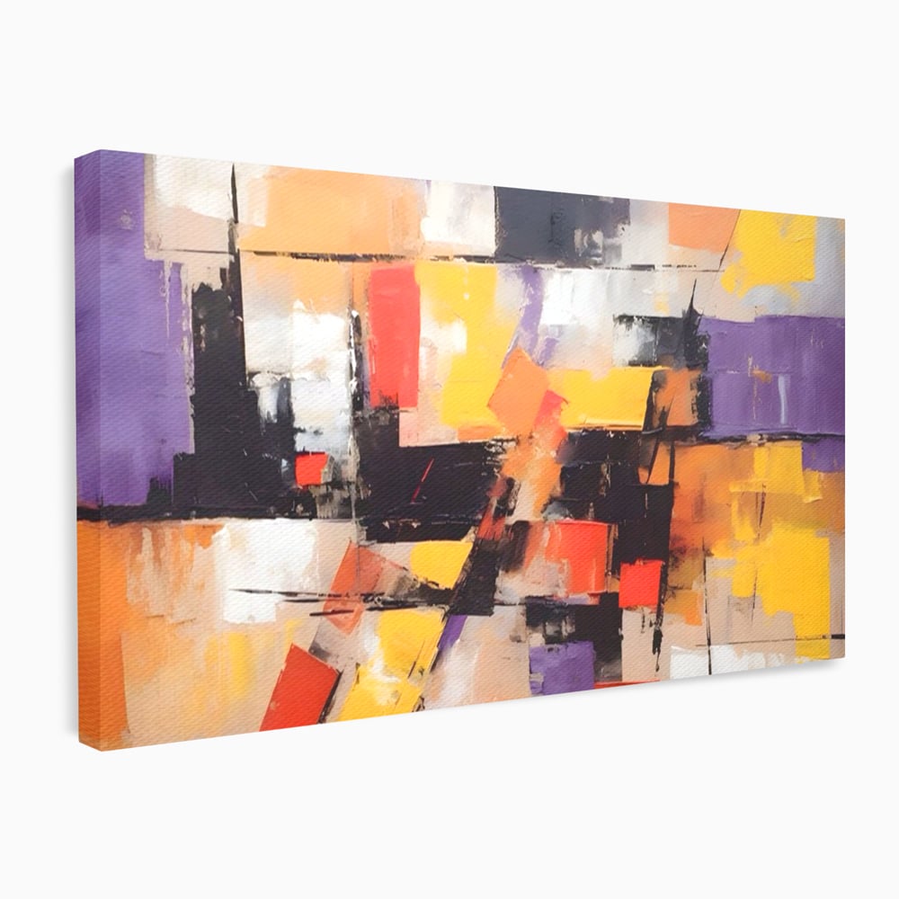 Tablou Canvas Premium LuxCanva® A1593, Contrast Violet , Living, Mov, Galben, Abstract, Decorativ, Dormtior, Culori Vibrante