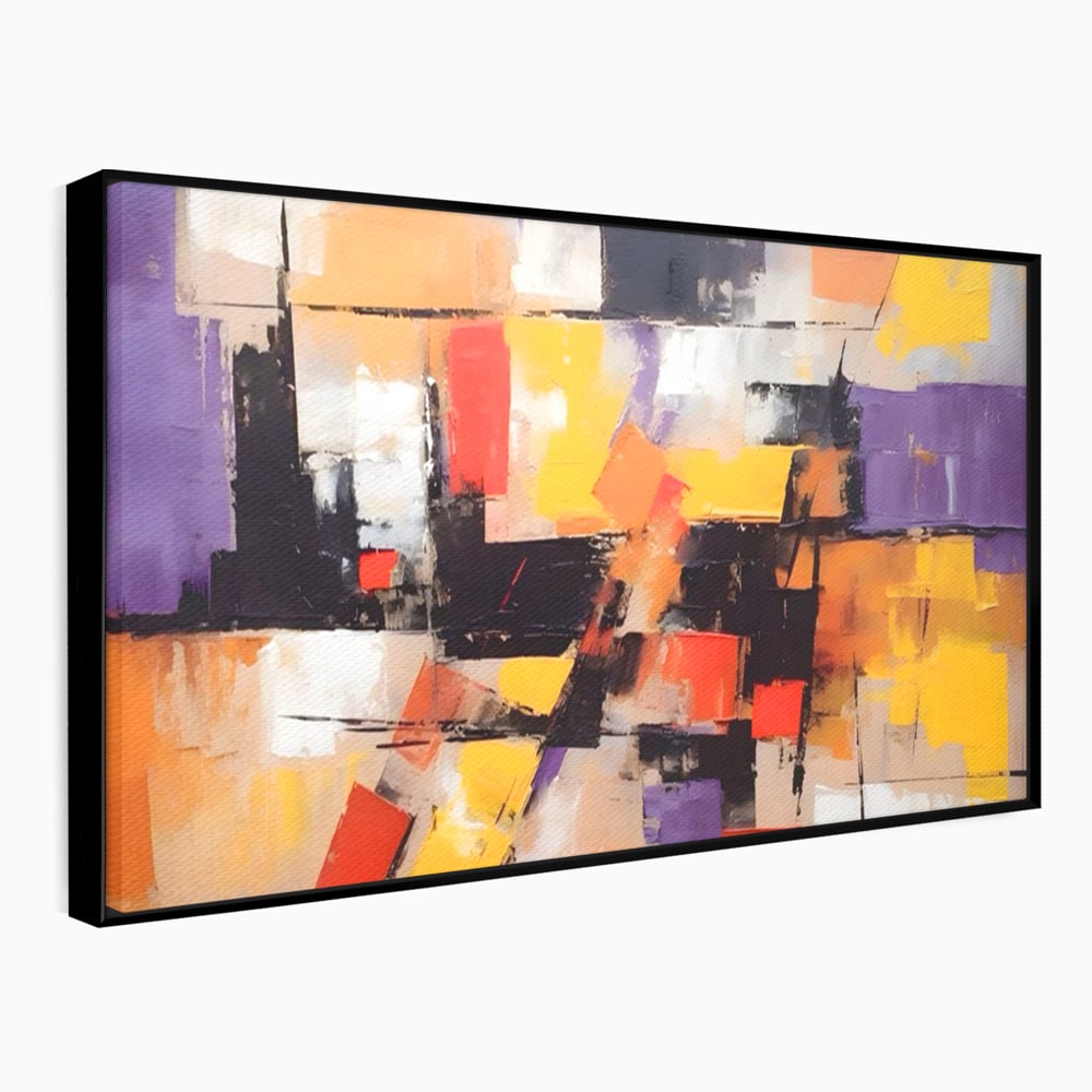 Tablou Canvas Premium LuxCanva® A1593, Contrast Violet , Living, Mov, Galben, Abstract, Decorativ, Dormtior, Culori Vibrante