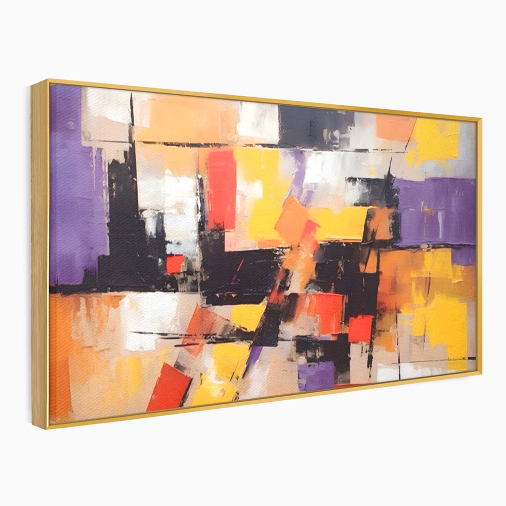 Tablou Canvas Premium LuxCanva® A1593, Contrast Violet , Living, Mov, Galben, Abstract, Decorativ, Dormtior, Culori Vibrante