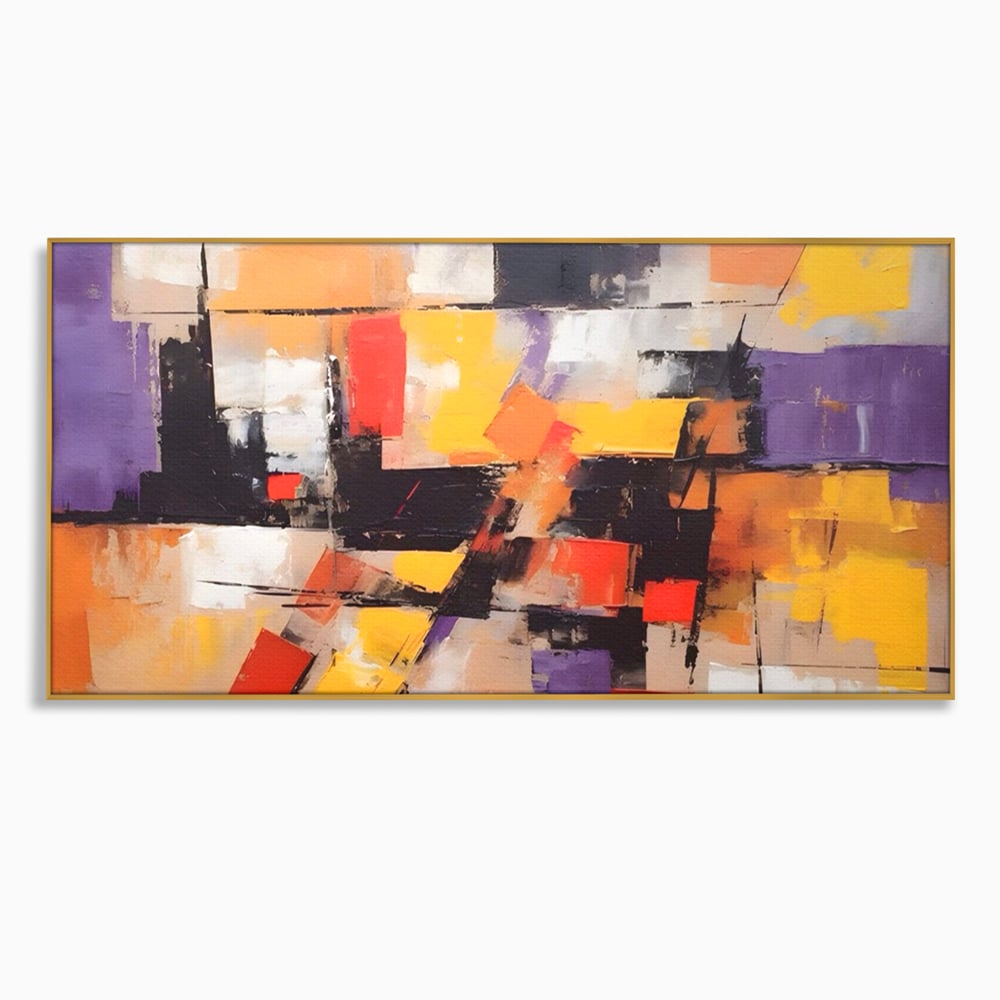 Tablou Canvas Premium LuxCanva® A1593, Contrast Violet , Living, Mov, Galben, Abstract, Decorativ, Dormtior, Culori Vibrante