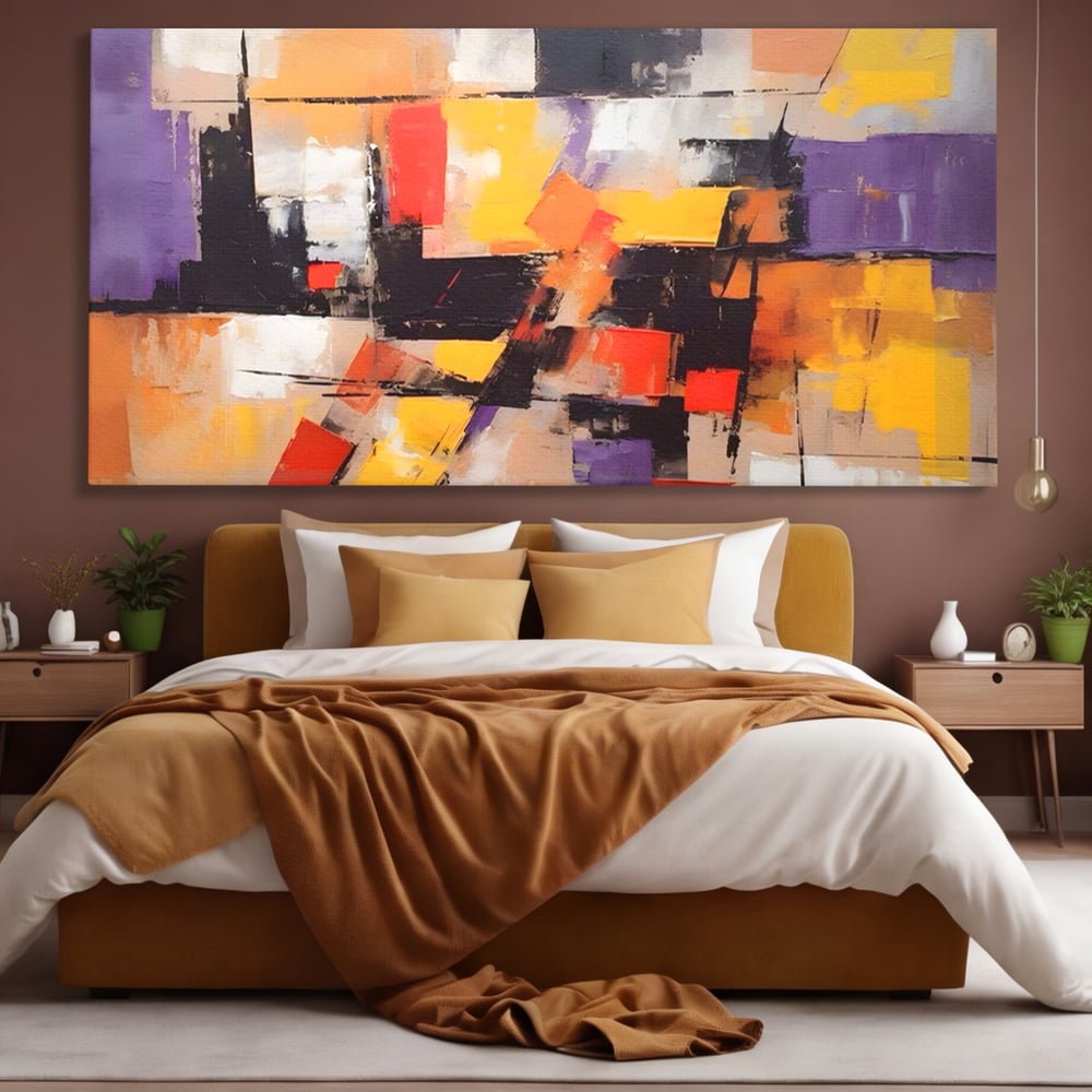 Tablou Canvas Premium LuxCanva® A1593, Contrast Violet , Living, Mov, Galben, Abstract, Decorativ, Dormtior, Culori Vibrante