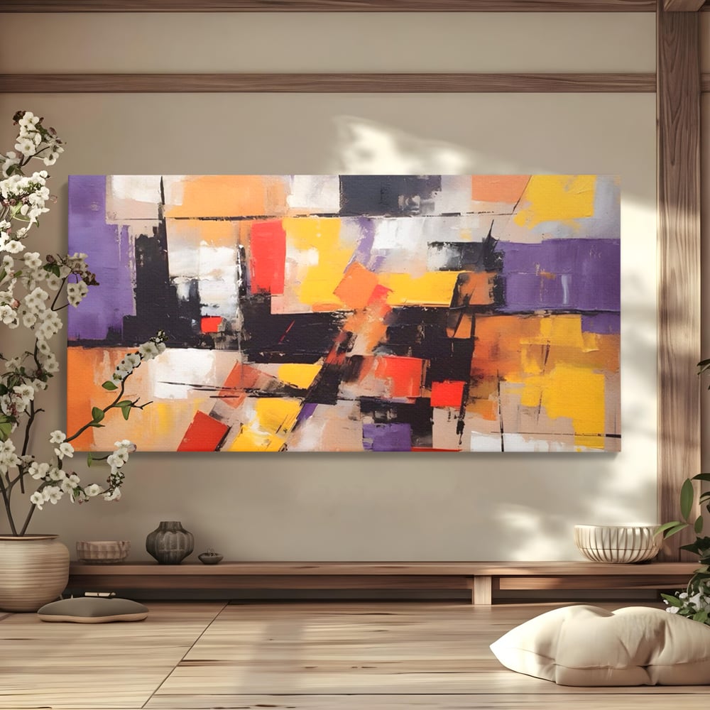 Tablou Canvas Premium LuxCanva® A1593, Contrast Violet , Living, Mov, Galben, Abstract, Decorativ, Dormtior, Culori Vibrante