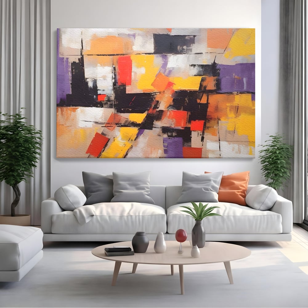 Tablou Canvas Premium LuxCanva® A1593, Contrast Violet , Living, Mov, Galben, Abstract, Decorativ, Dormtior, Culori Vibrante
