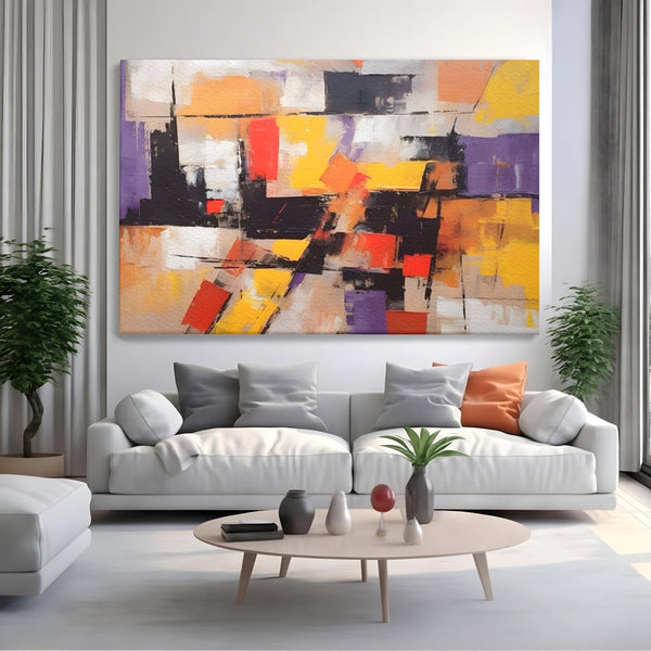 Tablou Canvas Premium LuxCanva® A1593, Contrast Violet , Living, Mov, Galben, Abstract, Decorativ, Dormtior, Culori Vibrante