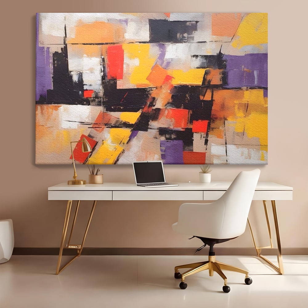 Tablou Canvas Premium LuxCanva® A1593, Contrast Violet , Living, Mov, Galben, Abstract, Decorativ, Dormtior, Culori Vibrante