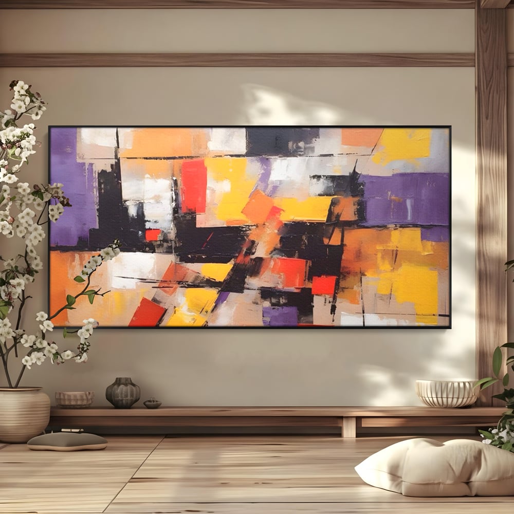 Tablou Canvas Premium LuxCanva® A1593, Contrast Violet , Living, Mov, Galben, Abstract, Decorativ, Dormtior, Culori Vibrante