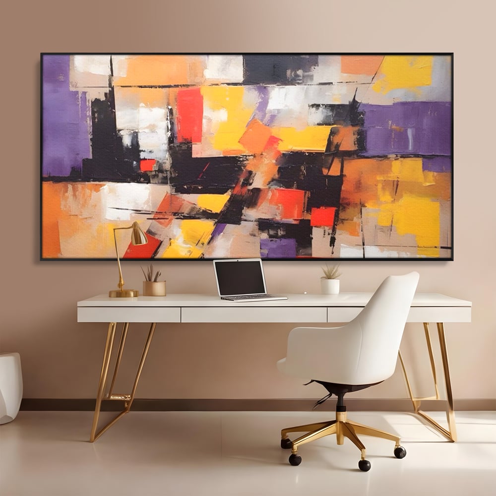 Tablou Canvas Premium LuxCanva® A1593, Contrast Violet , Living, Mov, Galben, Abstract, Decorativ, Dormtior, Culori Vibrante
