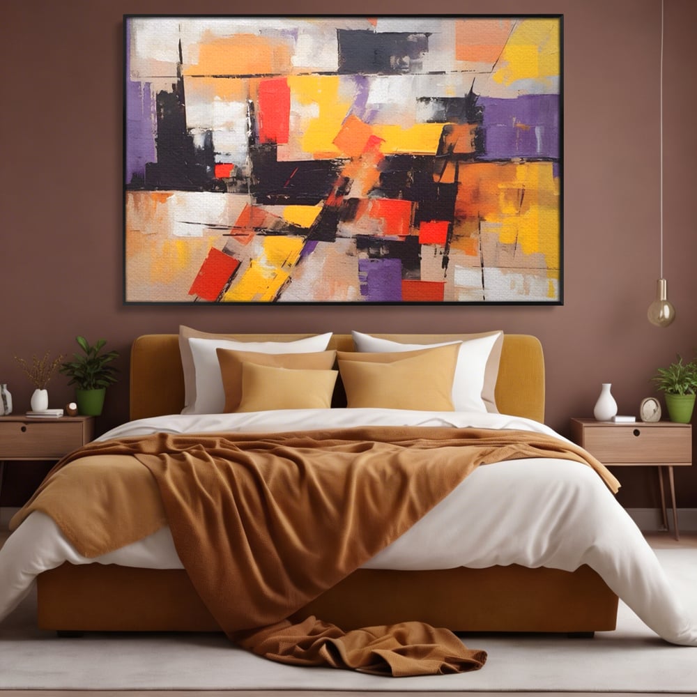 Tablou Canvas Premium LuxCanva® A1593, Contrast Violet , Living, Mov, Galben, Abstract, Decorativ, Dormtior, Culori Vibrante