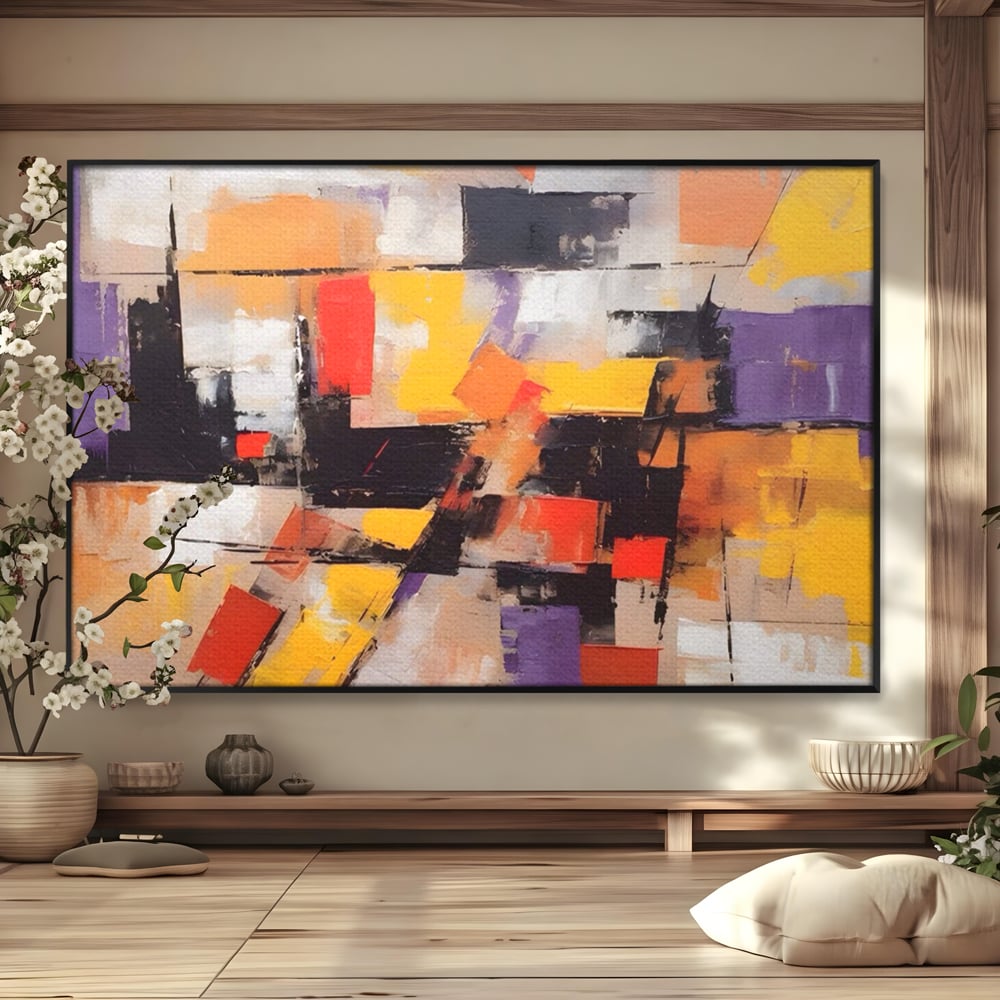 Tablou Canvas Premium LuxCanva® A1593, Contrast Violet , Living, Mov, Galben, Abstract, Decorativ, Dormtior, Culori Vibrante