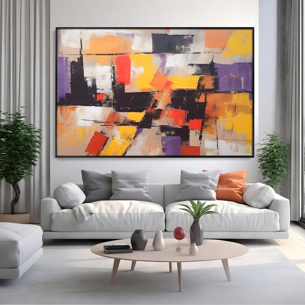 Tablou Canvas Premium LuxCanva® A1593, Contrast Violet , Living, Mov, Galben, Abstract, Decorativ, Dormtior, Culori Vibrante