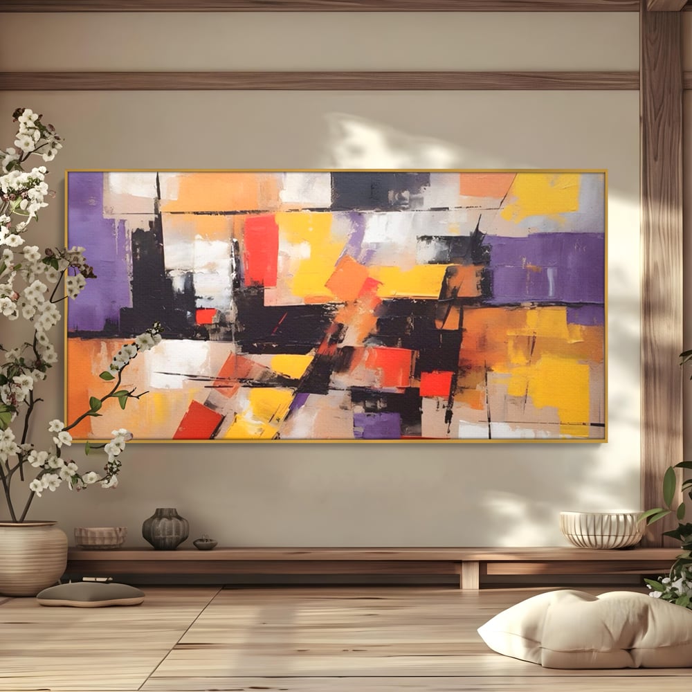 Tablou Canvas Premium LuxCanva® A1593, Contrast Violet , Living, Mov, Galben, Abstract, Decorativ, Dormtior, Culori Vibrante