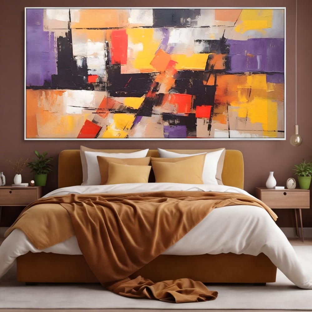Tablou Canvas Premium LuxCanva® A1593, Contrast Violet , Living, Mov, Galben, Abstract, Decorativ, Dormtior, Culori Vibrante